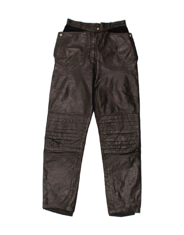 VINTAGE Womens Leather Tapered Trousers EU 36 Small W26 L30  Black Leather
