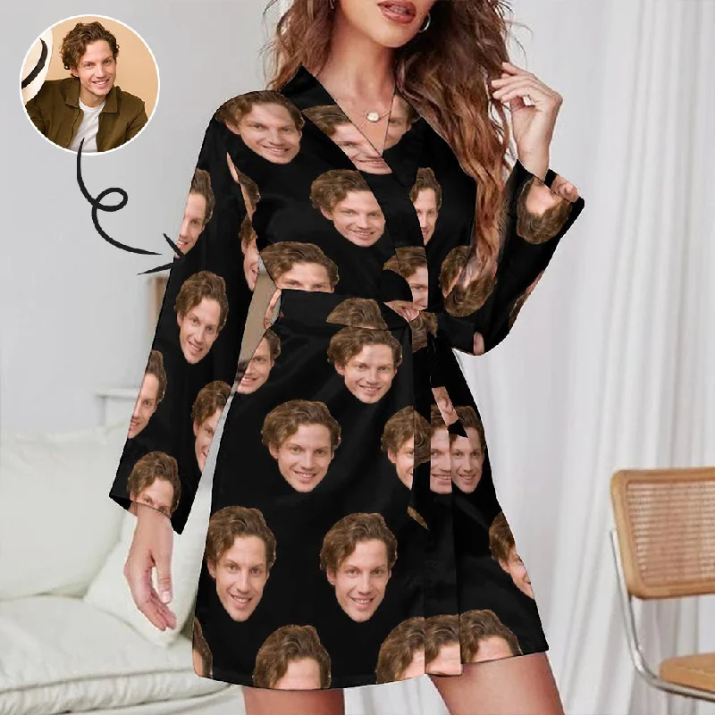 Custom Face Boyfriend Black Women's Nightwear Personalized Photo Pajamas Kimono Robe Party pajama sets
