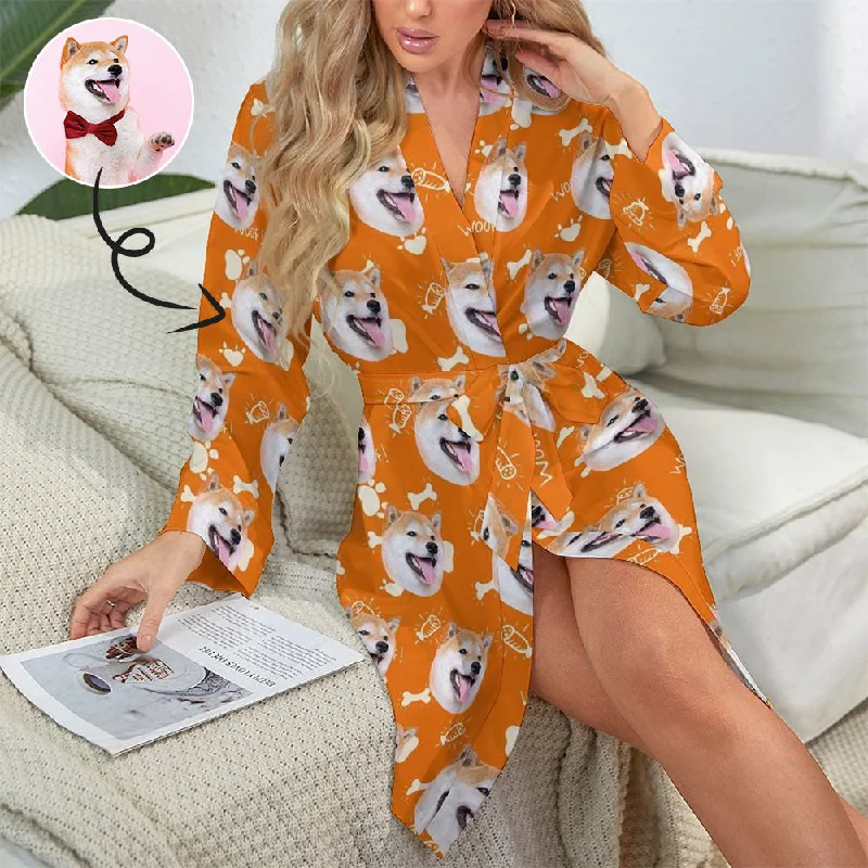 Custom Face Cute Pet Yellow Women's Nightwear Personalized Photo Pajamas Kimono Robe Best pajama sets for hot sleepers Custom Face Cute Pet Yellow Women's Nightwear Personalized Photo Pajamas Kimono Robe Best pajama sets for hot sleepers