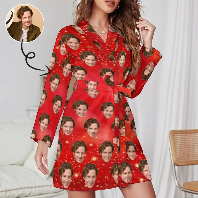 Custom Face Lover Glitter Women's Nightwear Personalized Photo Pajamas Kimono Robe Cozy pajama sets Custom Face Lover Glitter Women's Nightwear Personalized Photo Pajamas Kimono Robe Cozy pajama sets