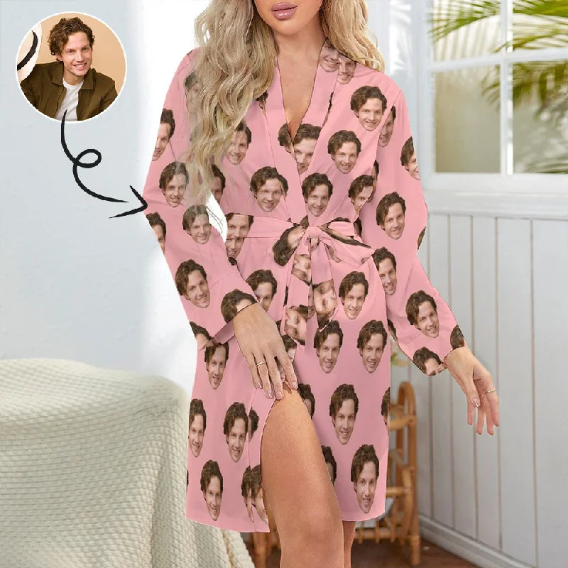 Custom Face Lover Pink Women's Nightwear Personalized Photo Pajamas Kimono Robe Vintage pajama sets Custom Face Lover Pink Women's Nightwear Personalized Photo Pajamas Kimono Robe Vintage pajama sets