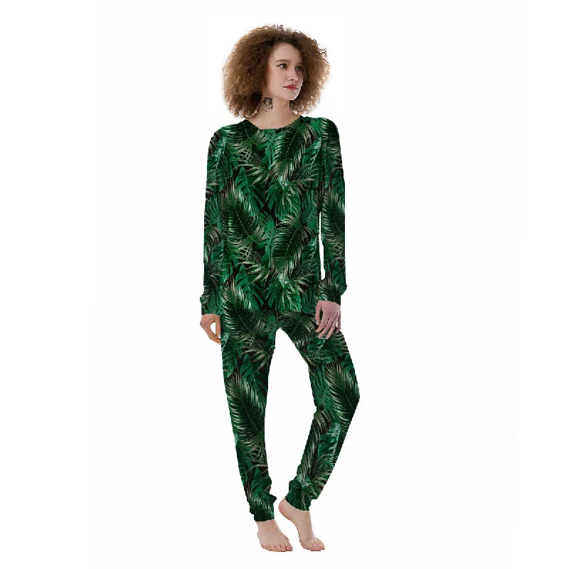 Tropical Palm Tree Print Pattern Women's Pajamas Spring pajama sets