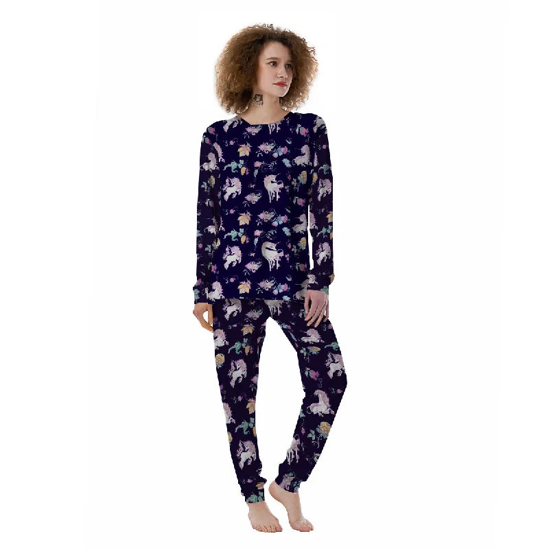 Unicorn Night Floral Print Pattern Women's Pajamas Loungewear pajama sets