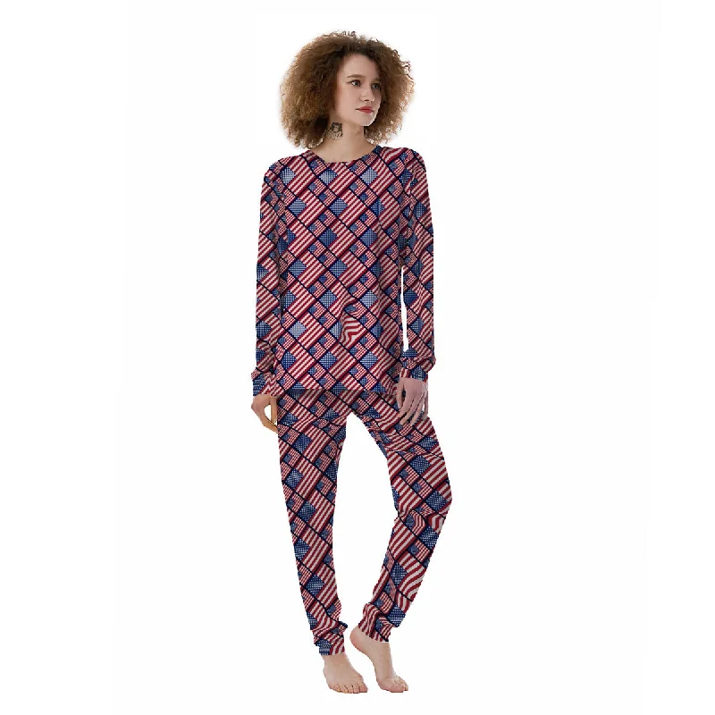 USA Flag Independence Day Print Pattern Women's Pajamas Cotton pajama sets