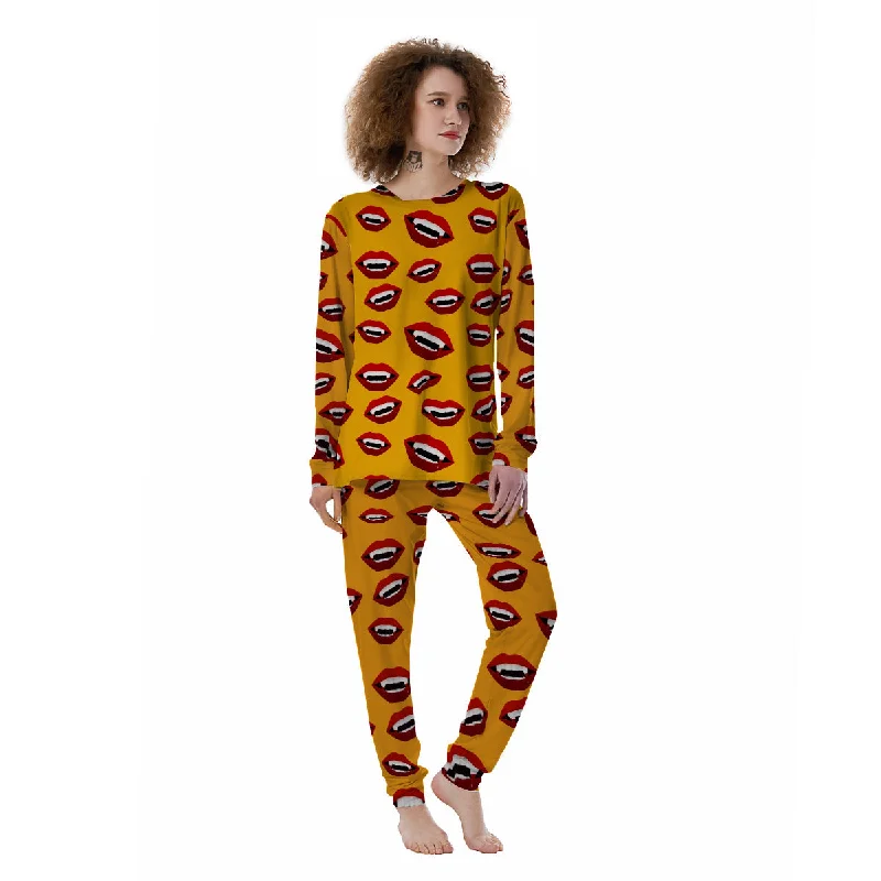 Vampire Lips Halloween Print Pattern Women's Pajamas Budget-friendly pajama sets