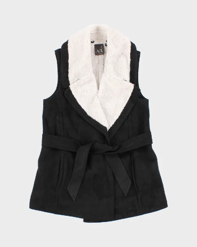 Womens Black Armani Fleece Lined Vest - S Polyester pajama sets