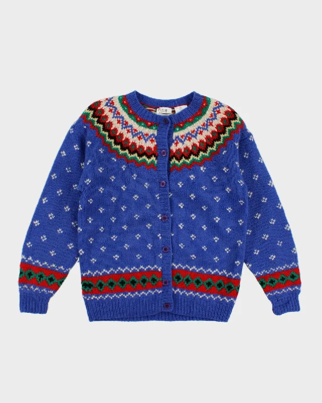 Womens Blue Fair Isle Style Hand Embroidered Cardigan - M Custom pajama sets with names Womens Blue Fair Isle Style Hand Embroidered Cardigan - M Custom pajama sets with names