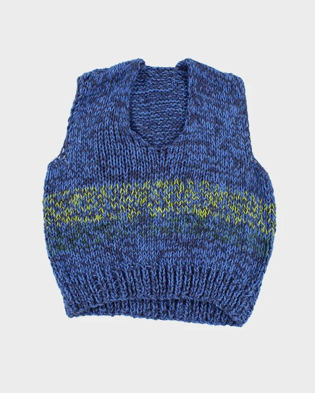 Womens Hand Knit Blue Patterned Vest - M Trendy pajama sets for women