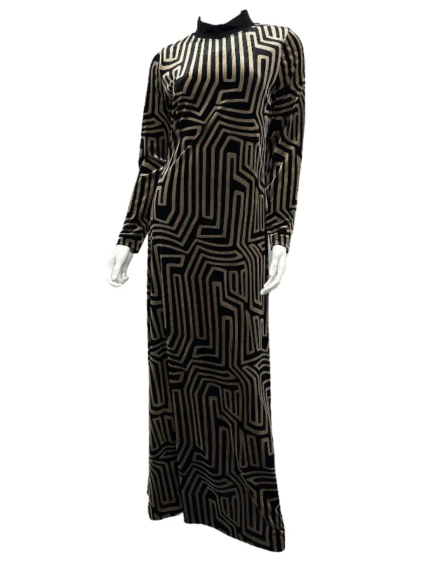 Black/Beige Turtleneck Robe Long Satin Gown