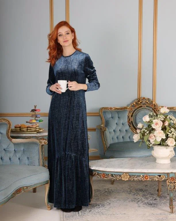 Blue Drop Ruffle Robe With Side Zips Bridal Satin Set