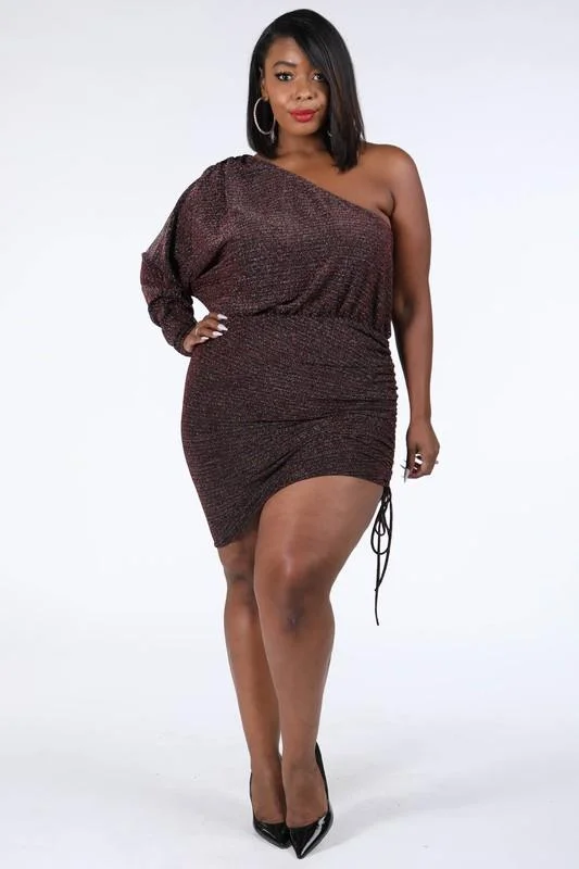 Alicia One Shoulder Ruched Plus Size Rainbow Glitter Dress Best value mini dresses