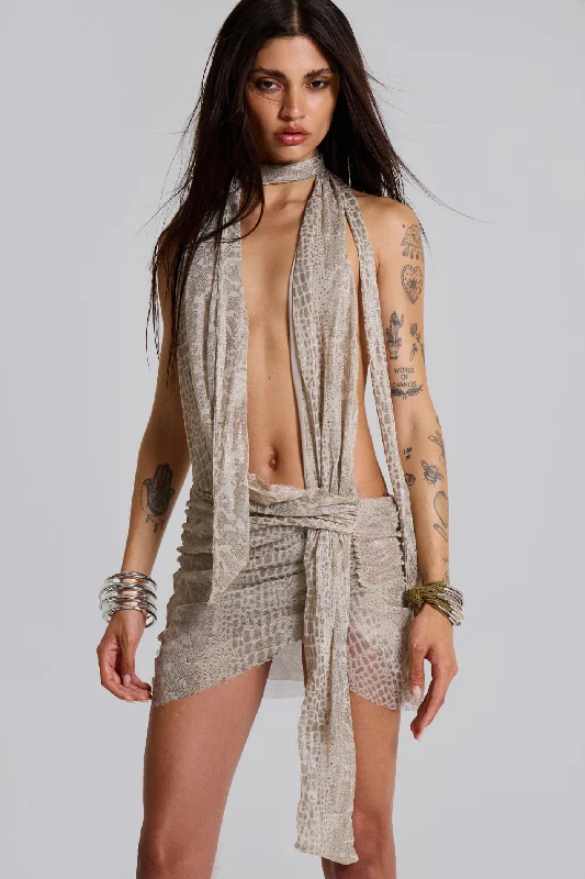 Spyro Snakeskin Plunge Mini Dress Fashion-forward mini dresses