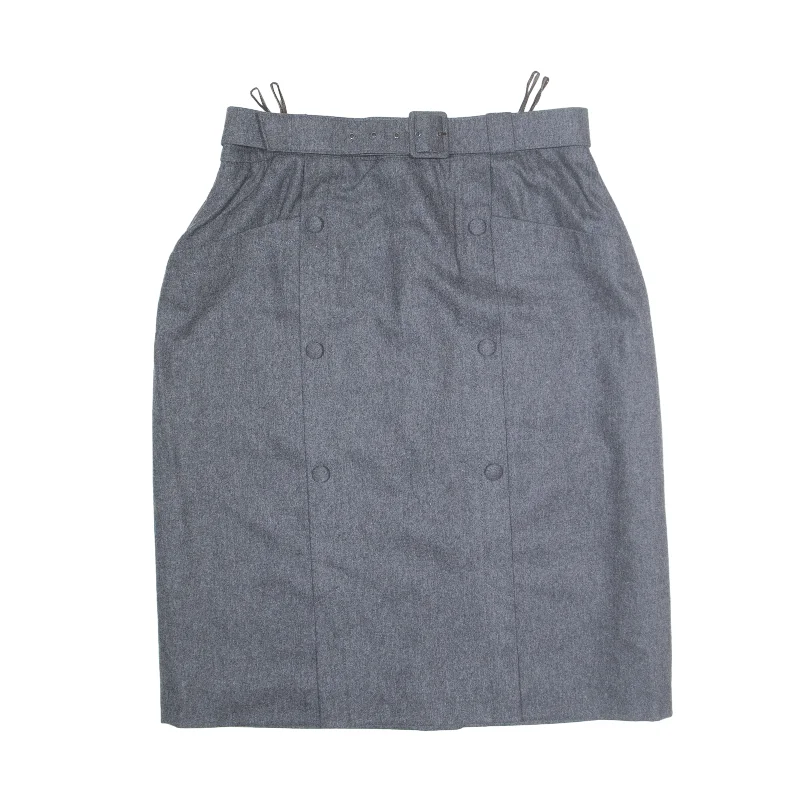 DELMOD Formal Belted Knee Length A-Line Skirt Grey 90s Wool Womens UK 12 Chiffon unclassified skirts