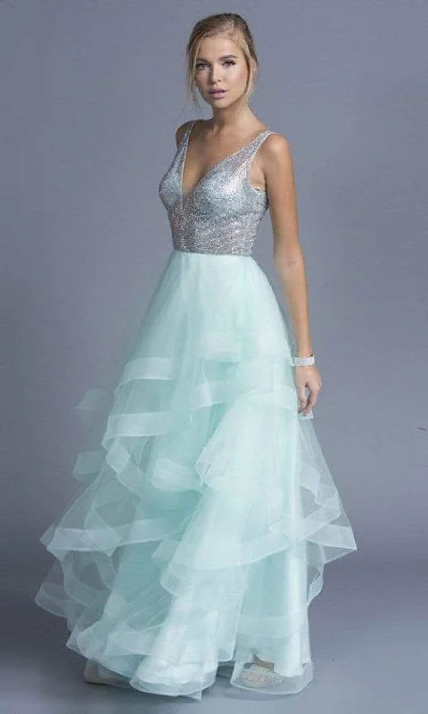 Aspeed Design - L1974 Embellished V Neck Tulle A-Line Gown Chic party dresses