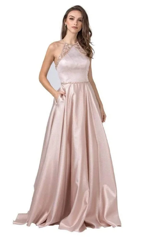 Aspeed Design - L2455 Halter Neck Crisscross Back A-Line Gown Petite party dresses