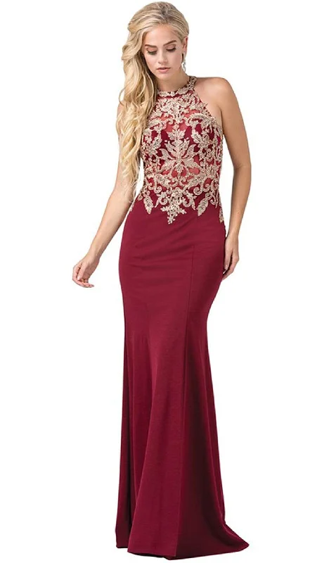 Dancing Queen - 2555 Embroidered Halter Long Trumpet Gown Urban Outfitters party dresses