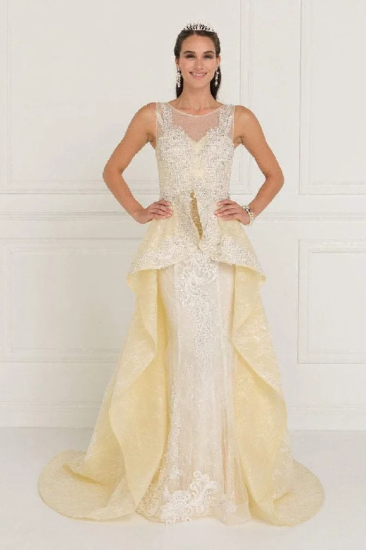 Elizabeth K Bridal - GL1538 Beaded Lace Peplum Organza Gown Shein party dresses