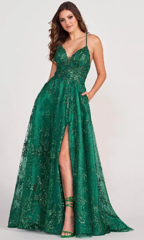 Ellie Wilde EW34102 - Deep Neck A-line Slit Gown Minimalist party dresses