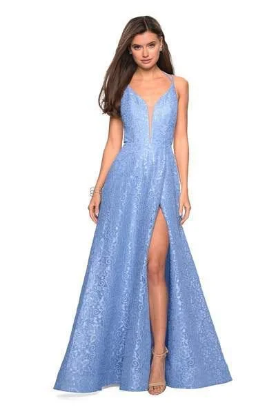 La Femme - 27612 Strappy Plunging V-Neck Gown with Slit Gothic party dresses