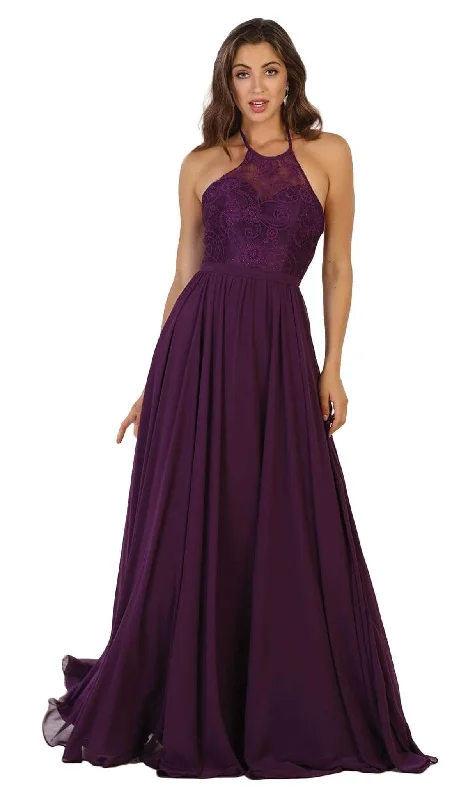 May Queen - Embellished Illusion Halter A-line Evening Dress Cheap party dresses