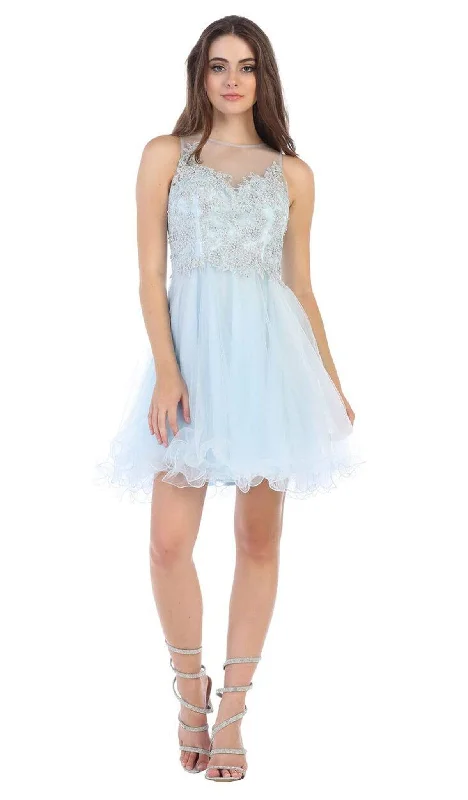 May Queen - MQ1584 Beaded Lace Ornate Fit and Flare Cocktail Dress Wrap party dresses