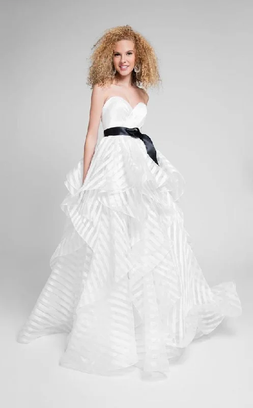 Terani Couture - 1711P2246 Sheer Striped Sweetheart Ballgown - 1 pc Black White In Size 0 Available Tiered party dresses Terani Couture - 1711P2246 Sheer Striped Sweetheart Ballgown - 1 pc Black White In Size 0 Available Tiered party dresses