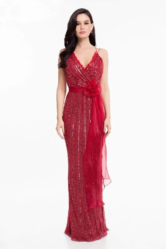 Terani Couture - 1821E7111 Sequin Ornate Sashed Long Evening Gown Lace party dresses