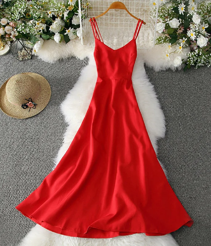 A line v neck backless dress women's dress  1226 Preppy unclassified dresses