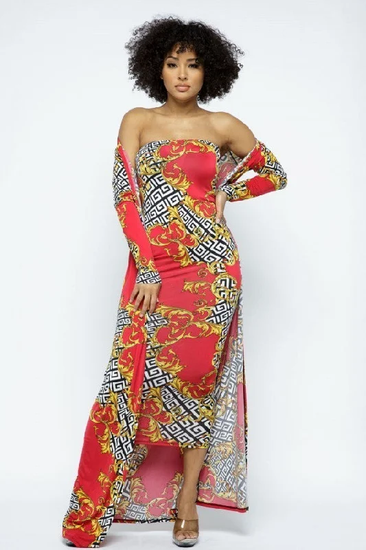 Venechia Print Tube Dress With Cardigan Set Hot new arrivals in floral dresses