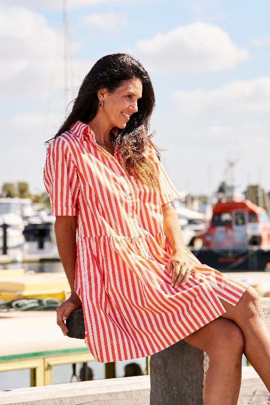 Betty Basics Denver Cotton Dress Tangerine Stripe Long unclassified dresses