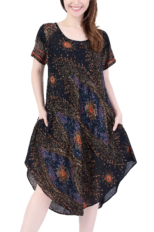 Black Flower Eye Dress with Sleeves and Two Pockets Off-shoulder unclassified dresses