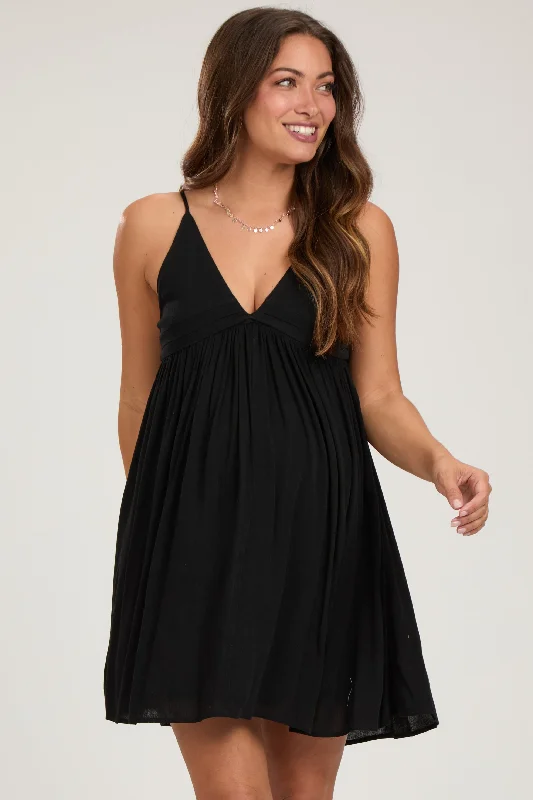 Black Sleeveless Deep V-Neck Maternity Dress Festival unclassified dresses
