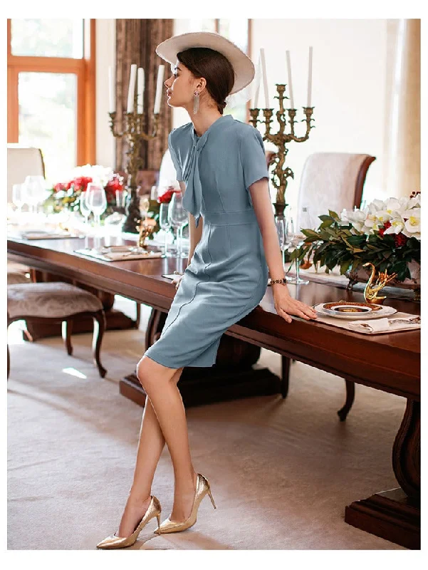 Blue Elegant Ruffle Professional Work Dress Office unclassified dresses