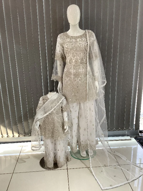 ASHA | Embroidered Hand Work Dress Mother & Daughter Ready To Wear White| AS70 Preppy unclassified dresses