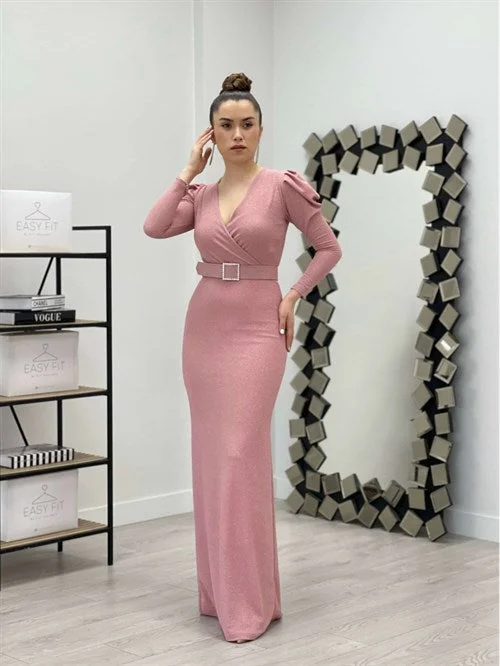 Cruve Collar Belt Detailed Dress - Powder Vacation unclassified dresses