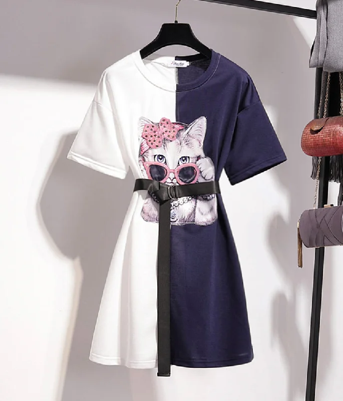 Cute cat round neck dress summer dress  1258 Open-back unclassified dresses
