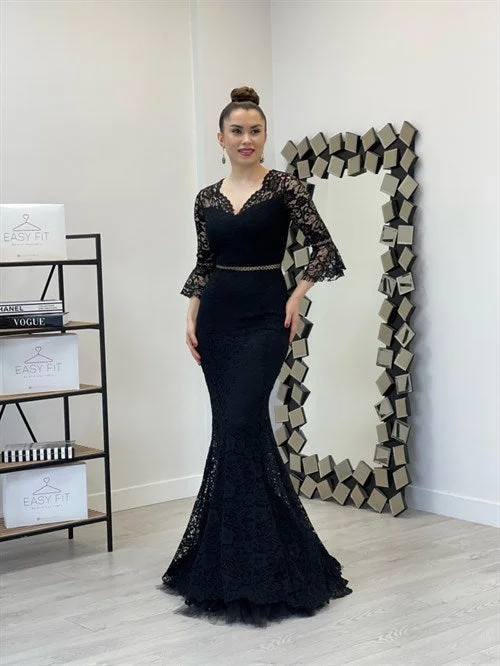 Full Guipure Fish Dress - Black Monochrome unclassified dresses
