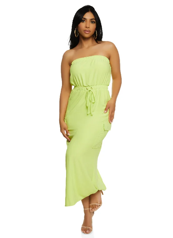 Haute Monde Tie Waist Cargo Pocket Tube Dress Fall unclassified dresses