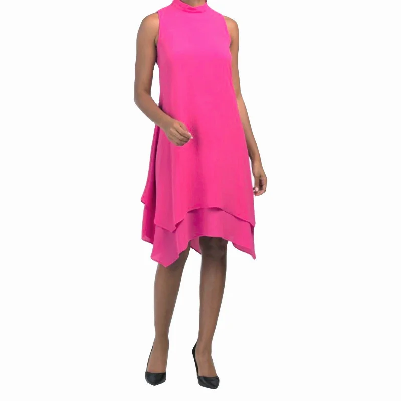 LONDON TIMES Mock Neck Tiered Shift Dress Beach unclassified dresses