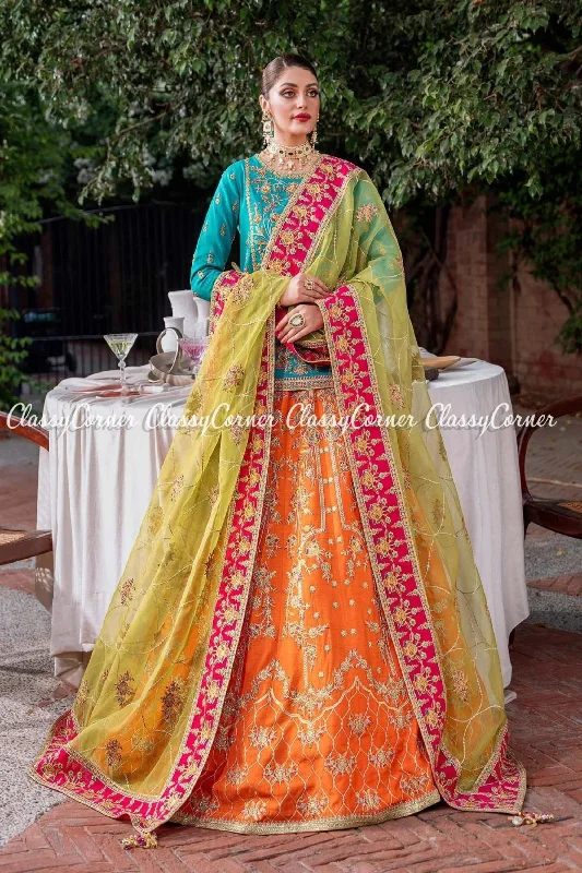 Pakistani Multicolor Raw Silk Embroidered Bridal Wear Outfit Chic unclassified dresses
