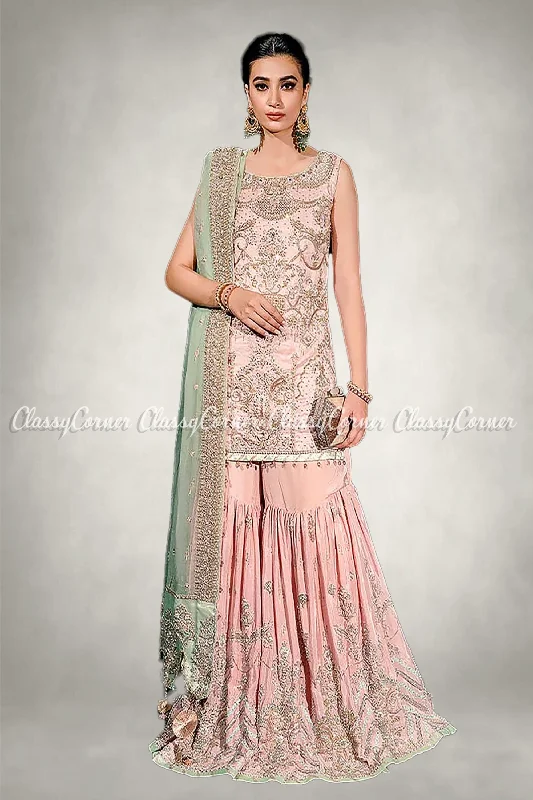 Powder Pink Silk Bridal Wear Gharara Petite unclassified dresses