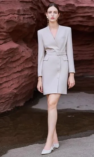 Sleek Slate Belted Blazer Dress Monochrome unclassified dresses
