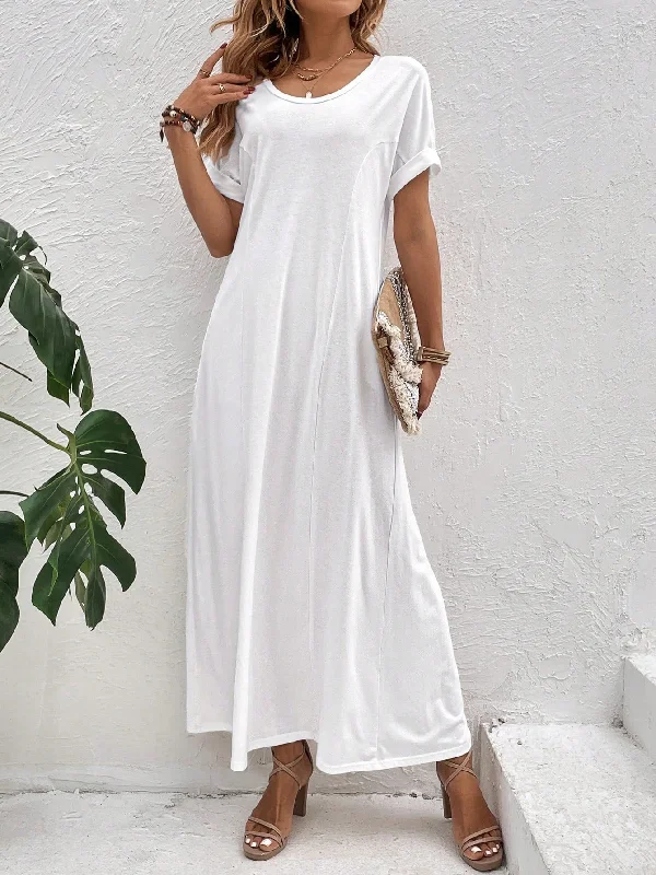 Amy Fashion - Solid Batwing Sleeve Tee Dress High-end unclassified dresses