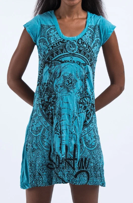 Sure Design Women's Wild Elephant Dress Turquoise Smocked unclassified dresses