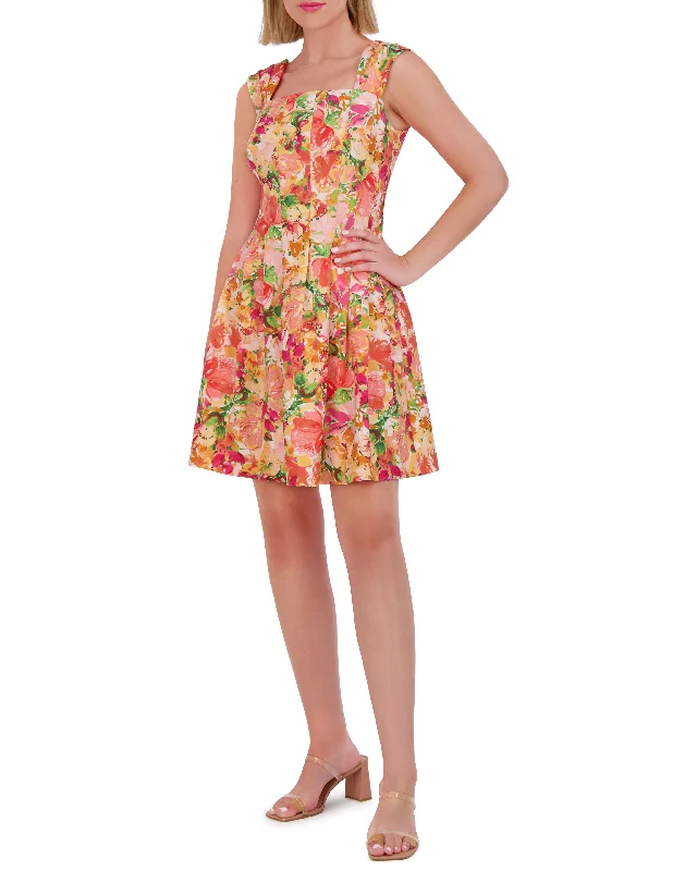 Petite Printed Square-Neck Fit-And-Flare Dress Wrap floral dresses