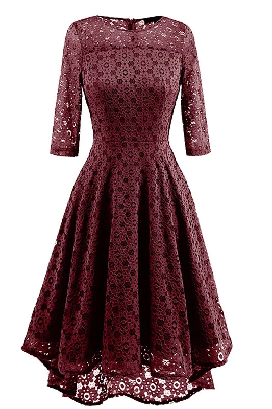 Burgundy Lace A-line Prom Dress With Sleeves Light Lace Dress