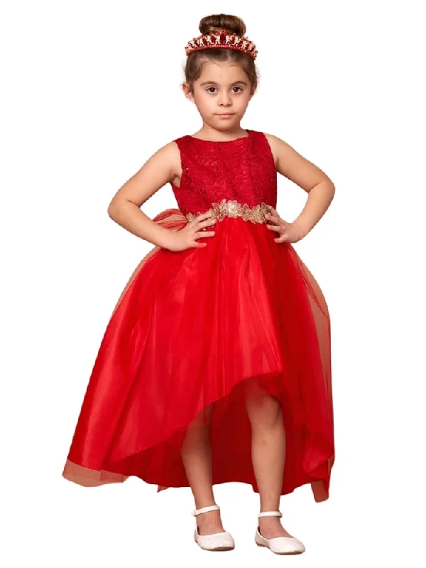 Big Girls Red Sequin Bodice Hi Low Junior Bridesmaid Dress 8-16 Elegant Sequin Gown