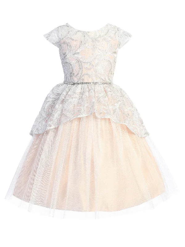 Little Girls Blush Sequin Belt Lace Peplum Crystal Tulle Flower Girl Dress 2-6 Sexy Sequin Gown
