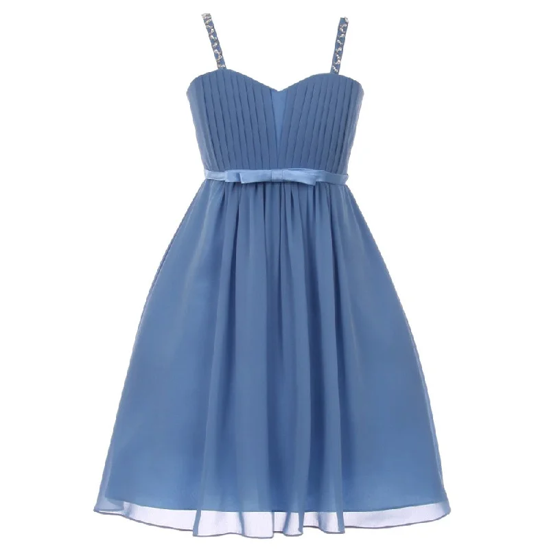 Little Girls Dusty Blue Sequin Bead Chiffon Flower Girl Dress 4-6 Ruched Sequin Dress