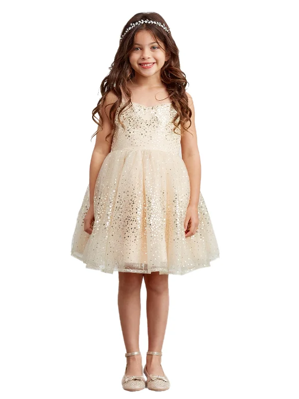 Little Girls Gold Spaghetti Strap Sequin Tulle Flower Girl Dress 2-6 Sequin Dress Party